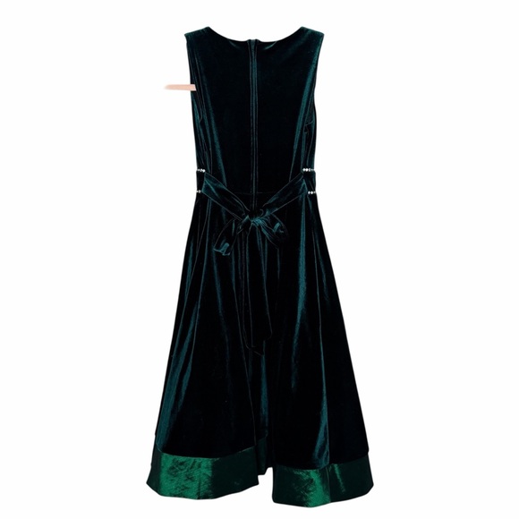 Rare Editions Dark Green Velvet Formal Dress with Rhinestone Waist - Picture 2 of 10